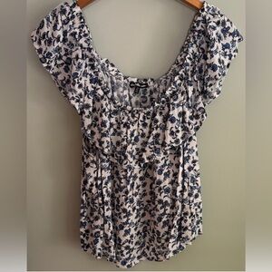 Charlotte Russe Blue White Floral Off-Shoulder Floral Blouse Women’s Size 3X